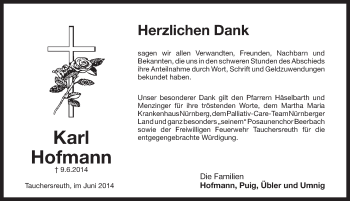 Traueranzeige von Karl Hofmann von Pegnitz-Zeitung